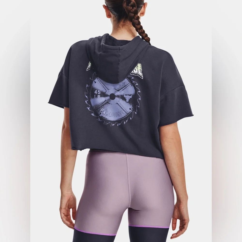 Under Armour Women's Project Rock Rival Terry Short Sleeve Hoodie